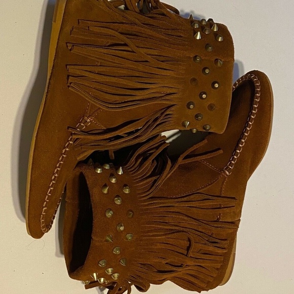 Trafaluc Zara Womens Flat Booties Fringe Brown Size US 6.5 - Picture 9 of 13
